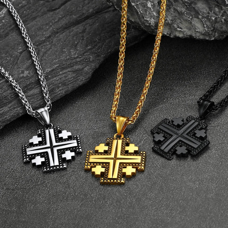 Religious Jerusalem Cross Necklace Stainless Steel