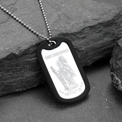 Custom Engraved Saint Christopher Dog Tag Necklace for