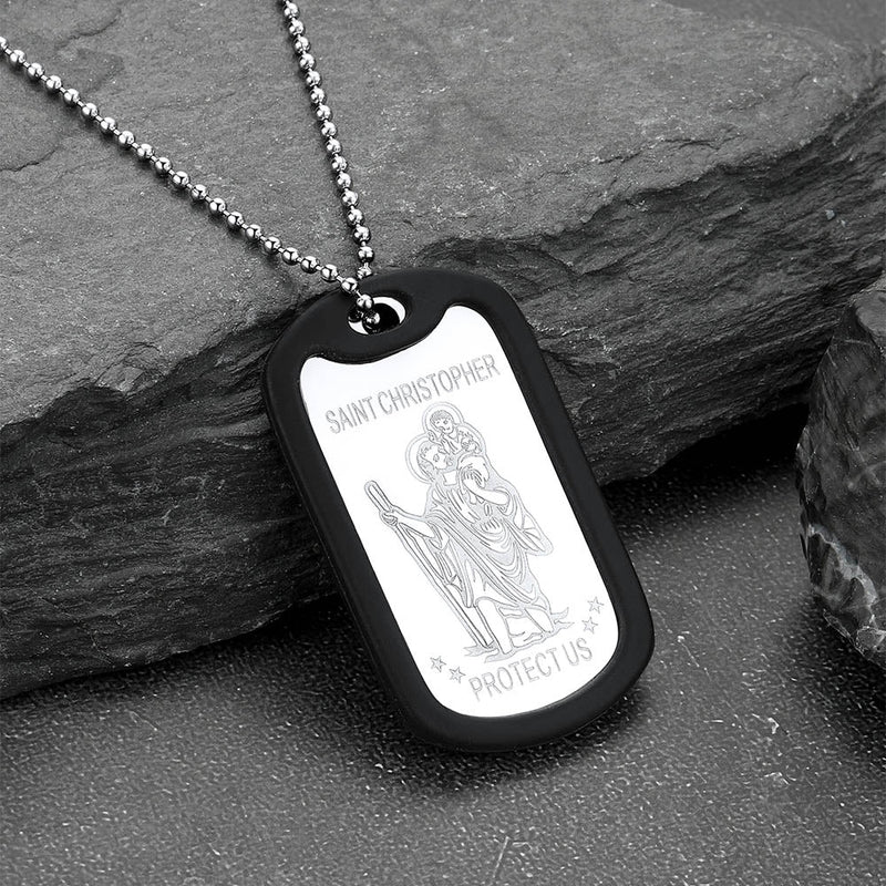 Custom Engraved Saint Christopher Dog Tag Necklace for