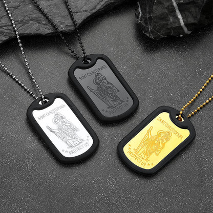 Custom Engraved Saint Christopher Dog Tag Necklace for