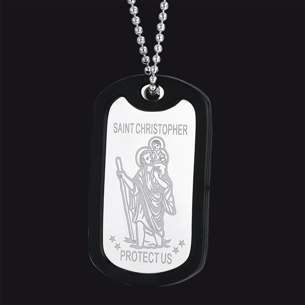 Custom Engraved Saint Christopher Dog Tag Necklace for