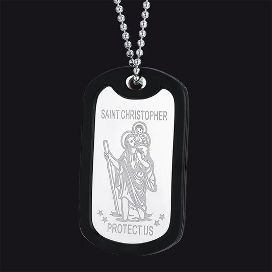 Custom Engraved Saint Christopher Dog Tag Necklace for
