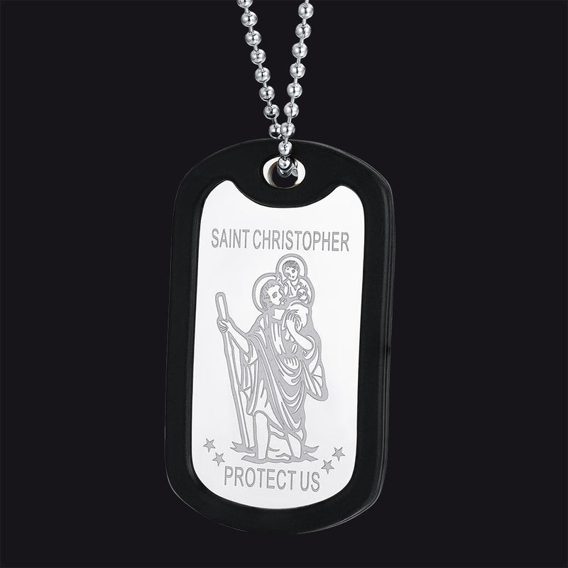 Custom Engraved Saint Christopher Dog Tag Necklace for