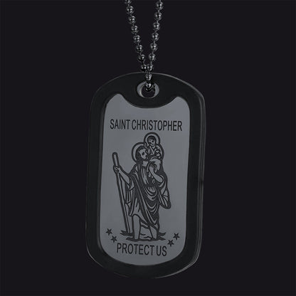 Custom Engraved Saint Christopher Dog Tag Necklace for