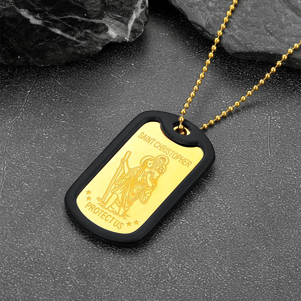 Custom Engraved Saint Christopher Dog Tag Necklace for