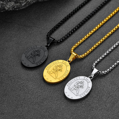 Saint Sebastian Football Necklace Medal for Protection in Stainless Steel
