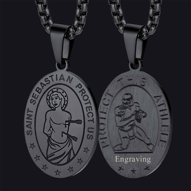 Saint Sebastian Football Necklace Medal for Protection in Stainless Steel