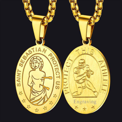 Saint Sebastian Football Necklace Medal for Protection in Stainless Steel