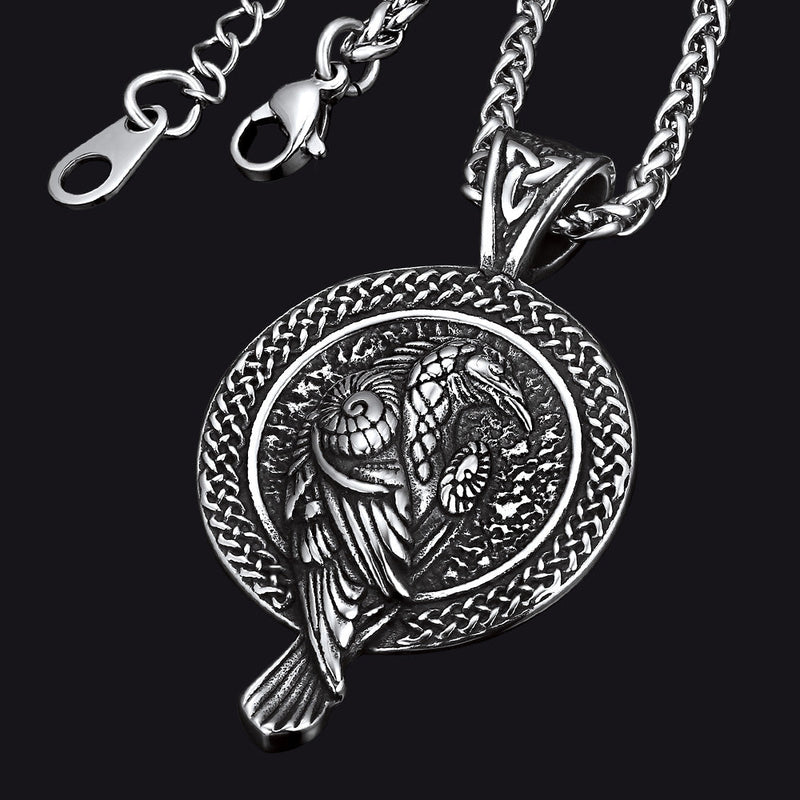 Viking Odin's Raven Pendant Necklace for