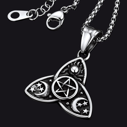 Triple Moon Goddess Pentagram Necklace for
