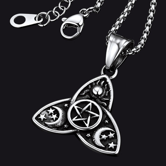 Triple Moon Goddess Pentagram Necklace for