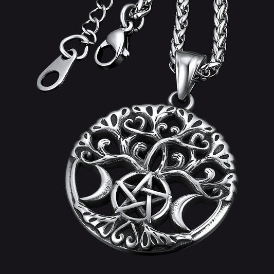 Pentacle Moon Tree of Life Necklace for