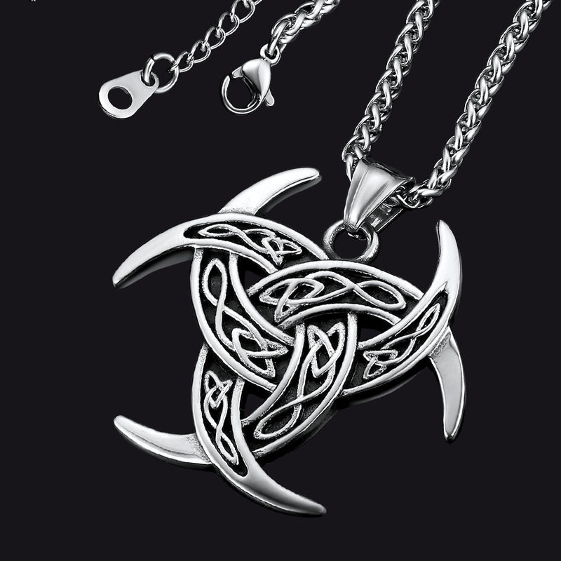 Viking Triple Horn of Odin Necklace Crescent Triquetra Charm Amuelt for