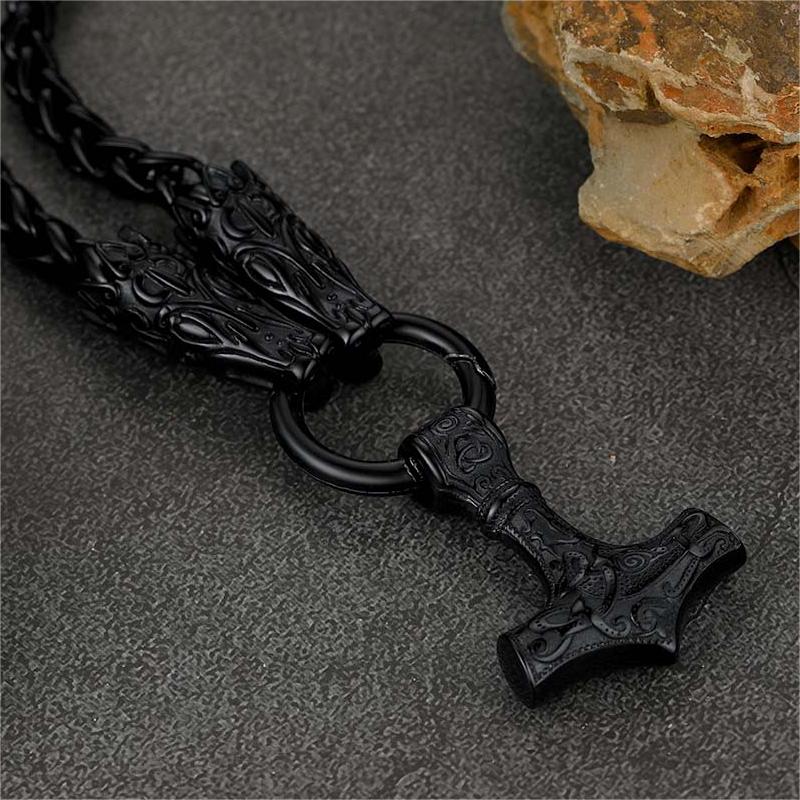 Viking Thor's Hammer Mjolnir Necklace for With Wolf Chain