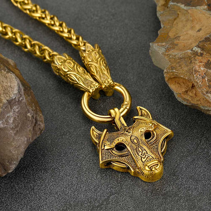 Viking Wolf Pendant Necklace With Wolf Rope Chain for