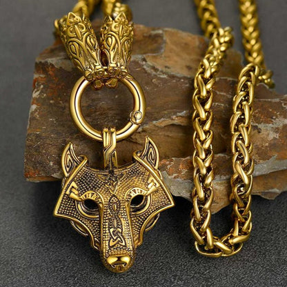 Viking Wolf Pendant Necklace With Wolf Rope Chain for