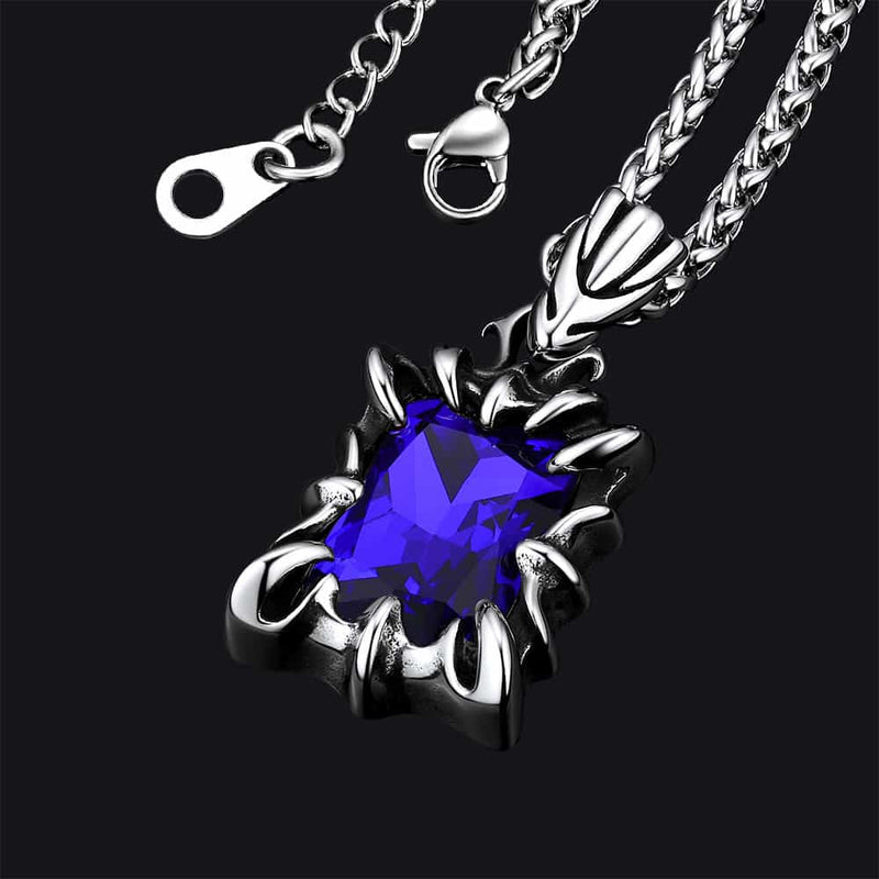 Gothic Crystal Ruby Dragon Claw Necklace for