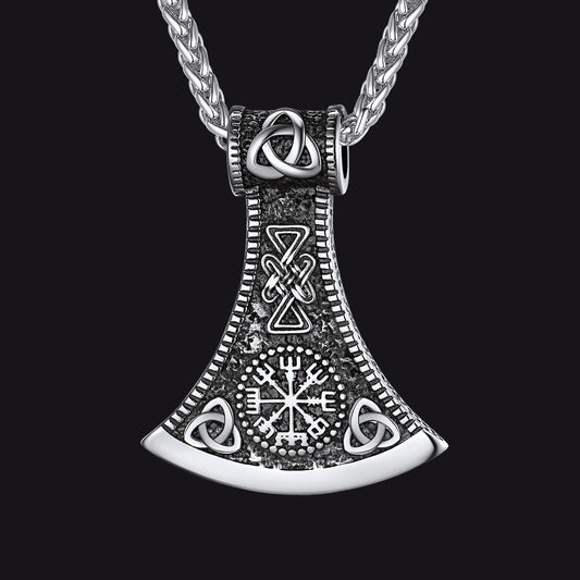 Battle Axe Viking Pendant Necklace With Compass for