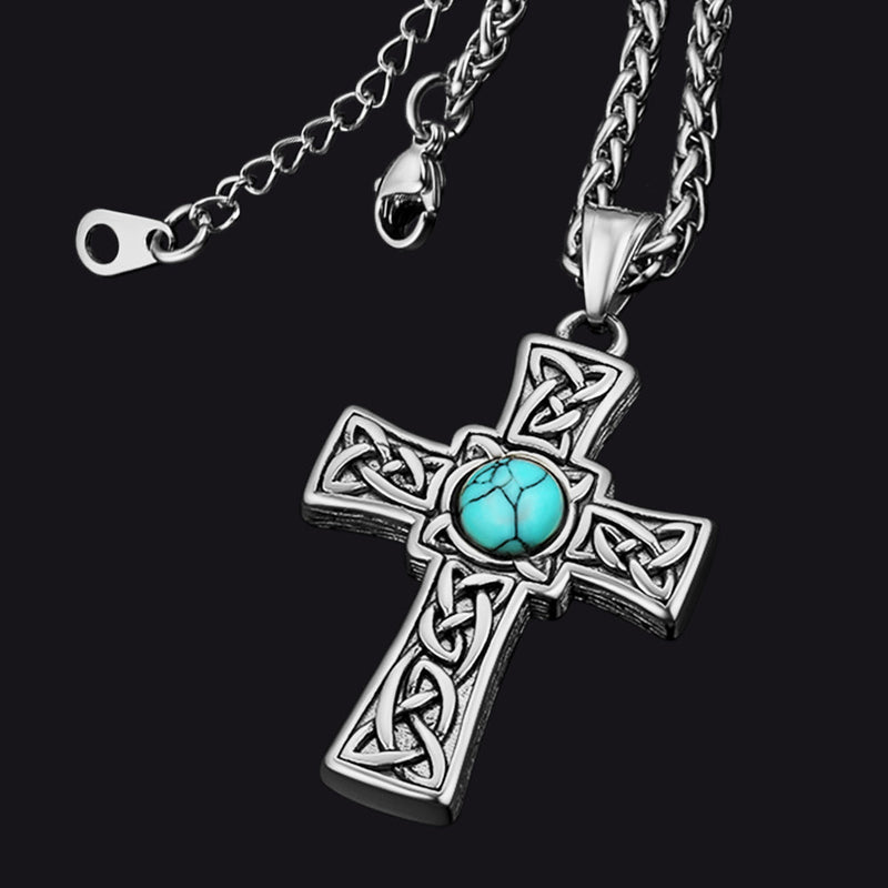 Turquoise Celtic Cross Pendant Necklace for