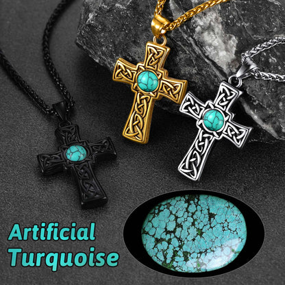 Turquoise Celtic Cross Pendant Necklace for