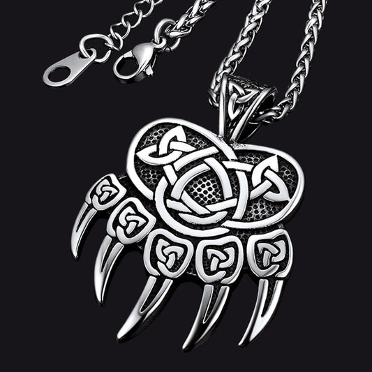 Viking Bear Paw Necklace With Celtic Knot for