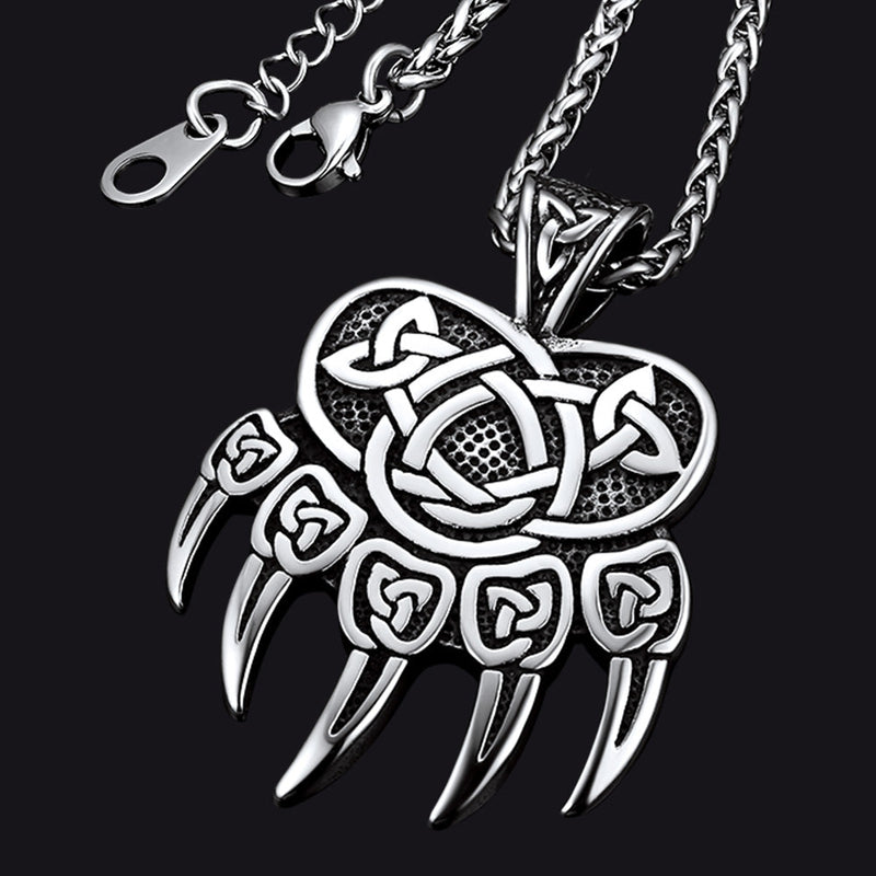 Viking Bear Paw Necklace With Celtic Knot for
