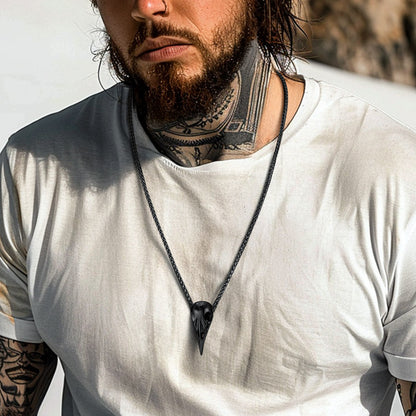 Raven Skull Necklace With Viking Compass for