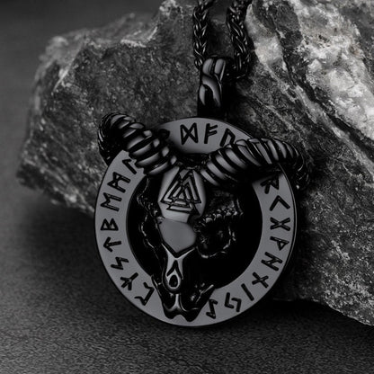 Baphomet Satanic Goat Necklace With Viking Runes for