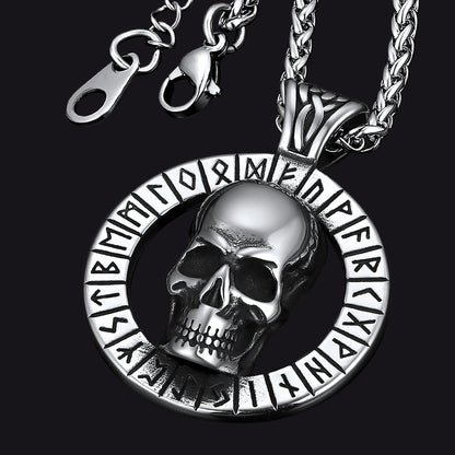 Flash Viking Runes Skull Necklace for