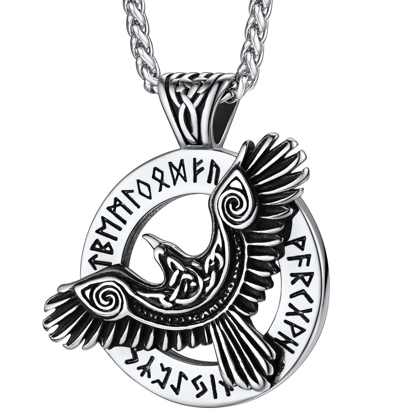 Viking Odin's Raven Necklace for With Runes