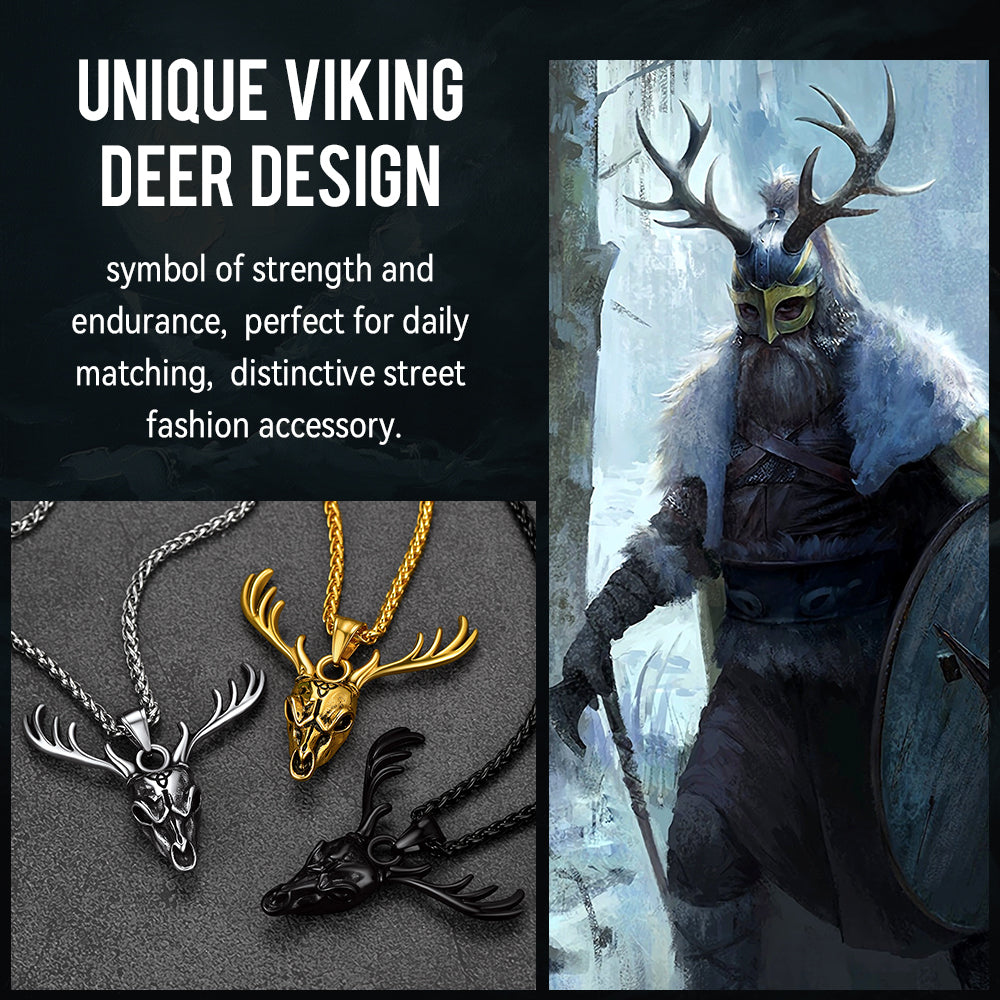 Viking Deer Necklace With Celtic Knot Christmas Gift for