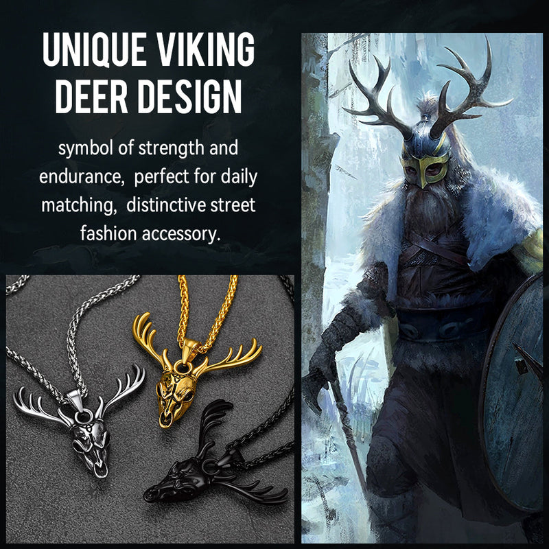 Viking Deer Necklace With Celtic Knot Christmas Gift for