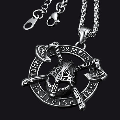 Flash Viking Axe Helmet Pendant Necklace for With Runes