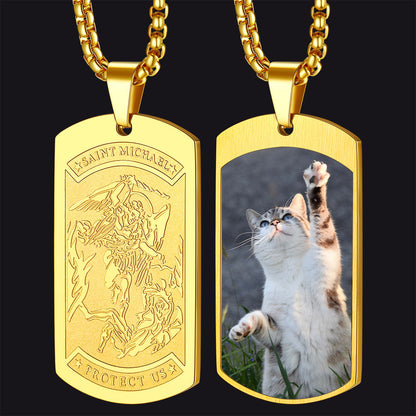 Customized Saint Michael Dog Tag Necklace With Picture