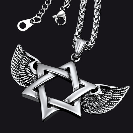 Flash Jewish Star of David Necklace With Wing for