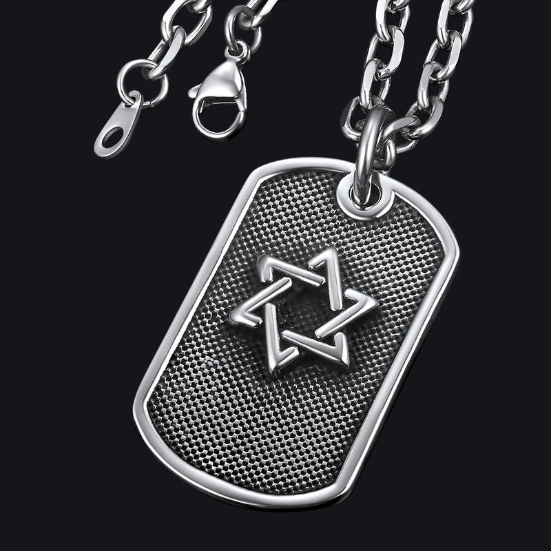 Engraved Jewish Star of David Dog Tag Necklace for