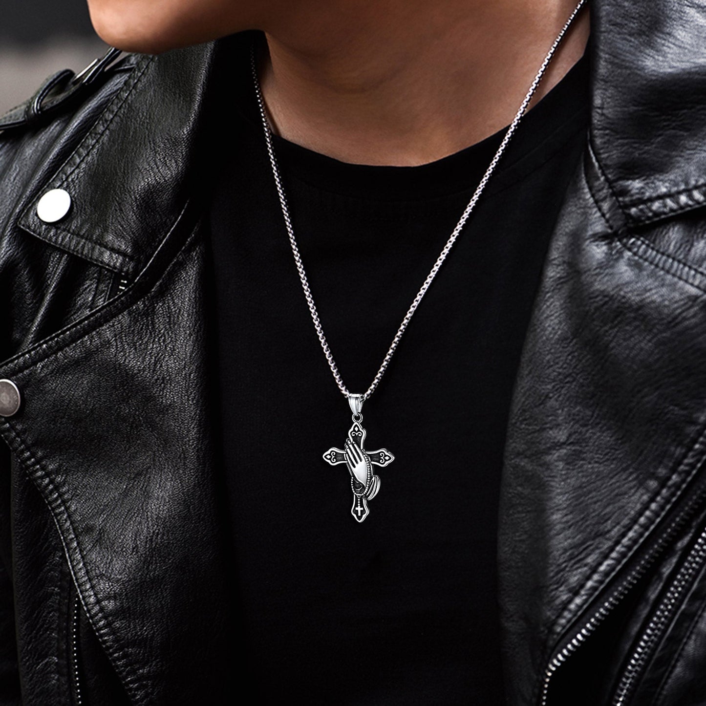 Flash Christian Praying Hands Cross Necklace for
