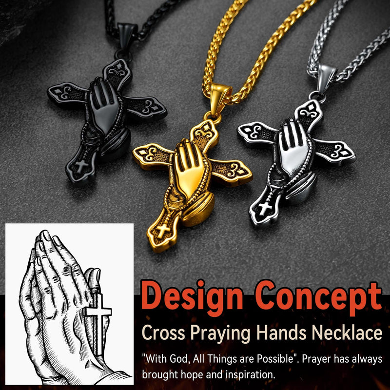 Flash Christian Praying Hands Cross Necklace for