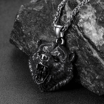 Wild Roaring Bear Head Pendant Necklace for