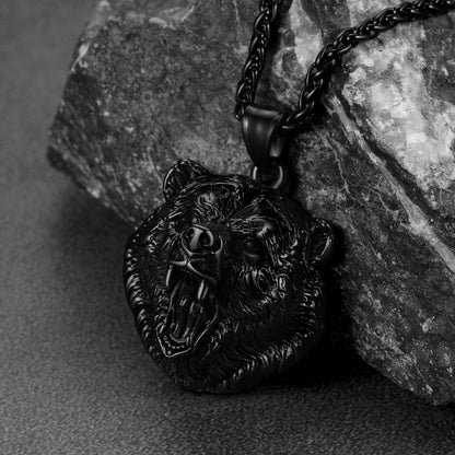 Wild Roaring Bear Head Pendant Necklace for