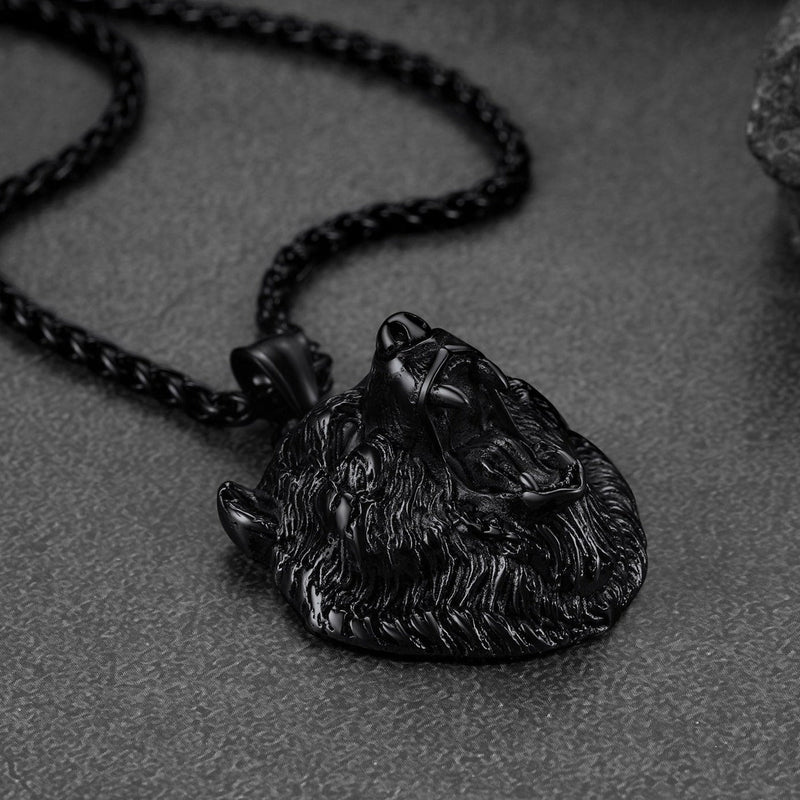 Wild Roaring Bear Head Pendant Necklace for