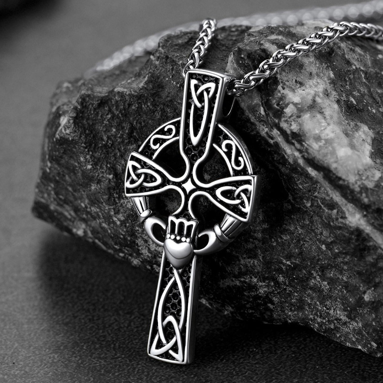 Irish Celtic Cross Necklace With Claddage for