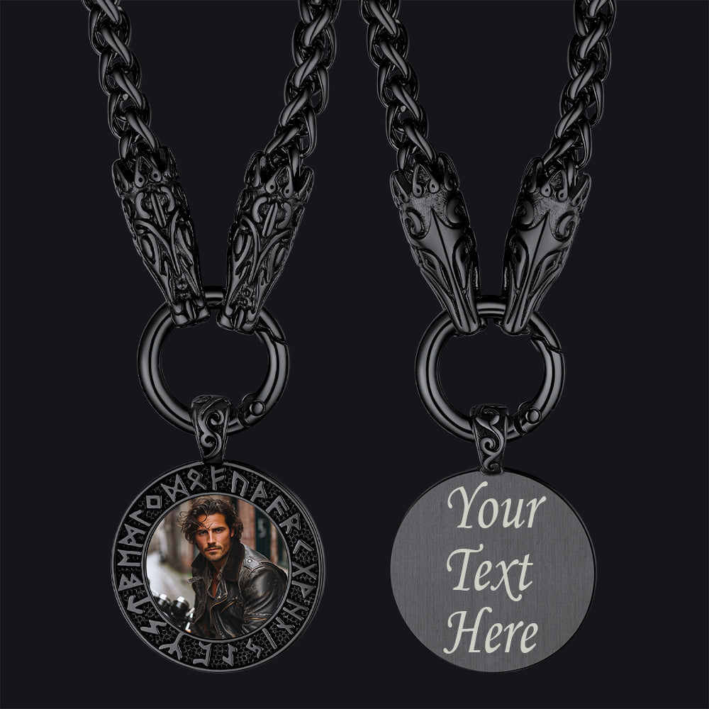 Personalized Viking Picture Necklace With Wolf King Chain
