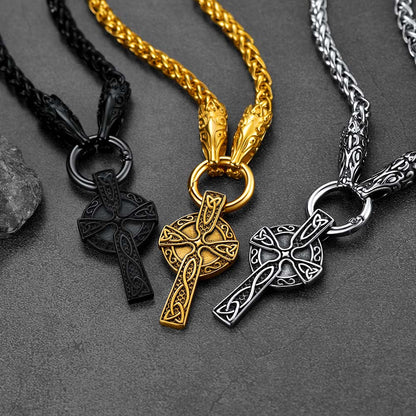 Personalized Celtic Cross Picture Necklace With Wolf King Chain