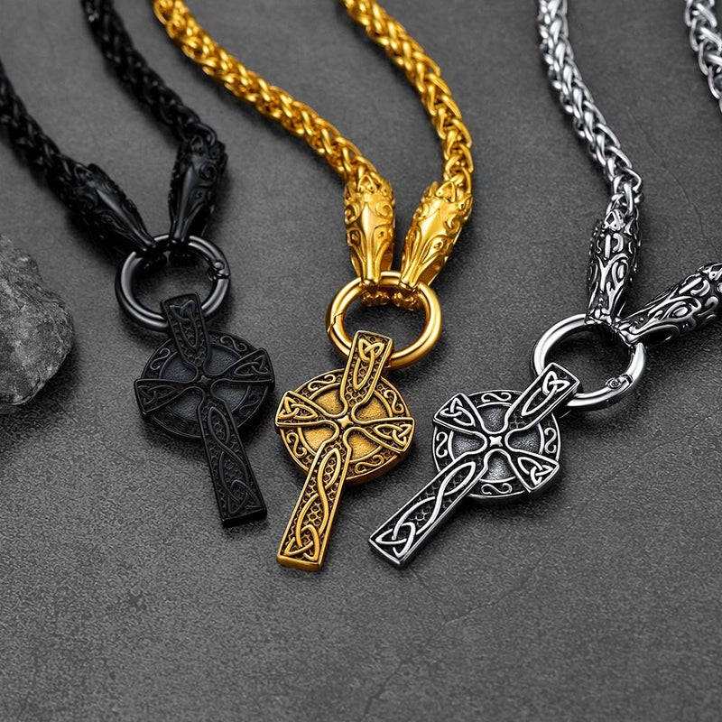 Personalized Celtic Cross Picture Necklace With Wolf King Chain