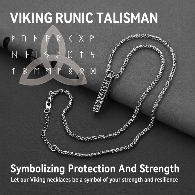 Engraved Viking Runes Bar Necklace Pendant Jewelry for