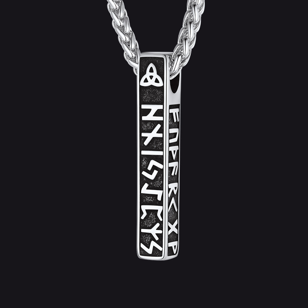 Engraved Viking Runes Bar Necklace Pendant Jewelry for