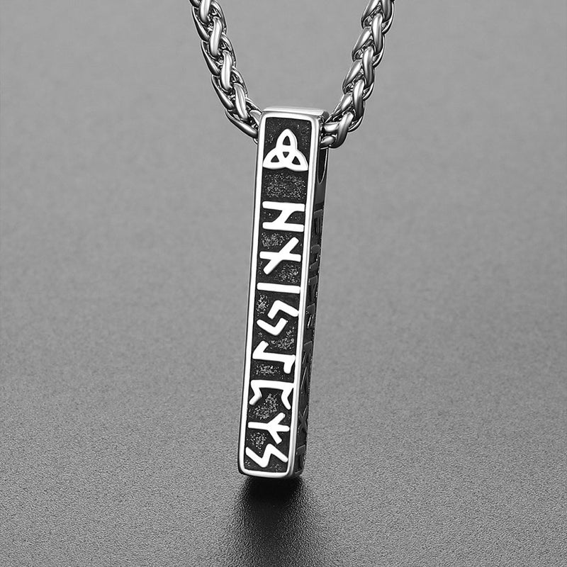 Engraved Viking Runes Bar Necklace Pendant Jewelry for