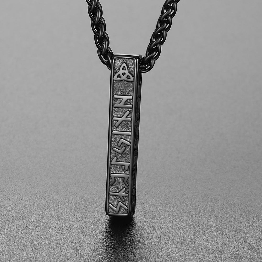Engraved Viking Runes Bar Necklace Pendant Jewelry for