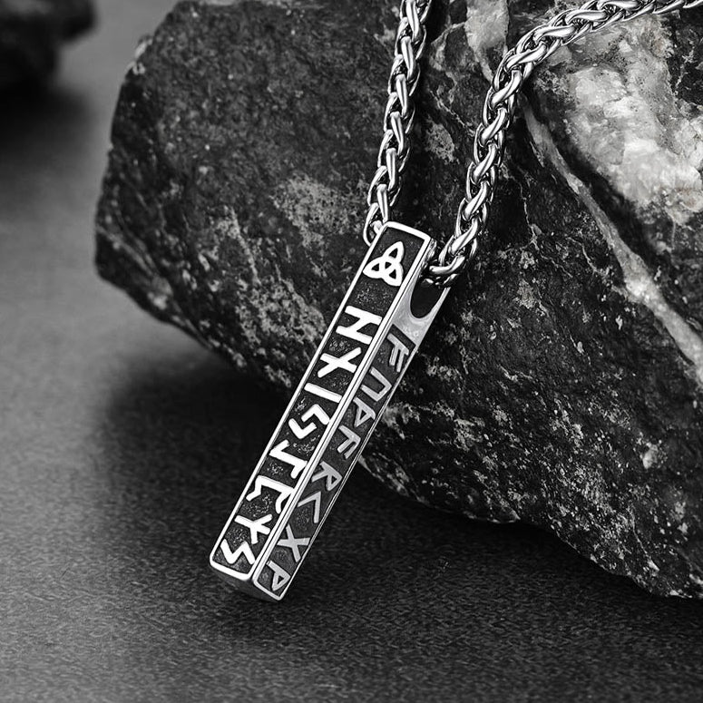 Engraved Viking Runes Bar Necklace Pendant Jewelry for